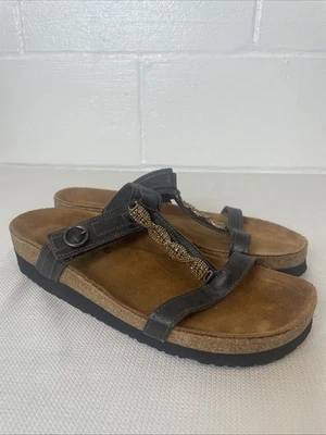 Sandalias Naot para mujer marrón bronce cuero dorado correa en T correa al tobillo 42 EE. UU. 10 nuevas Foto 1 de 4