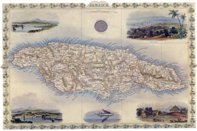 1800'S MAP JAMAICA KINGSTON ANTONIO STREET BIRD EYE VIEW REPRO POSTER - Image 1 of 3