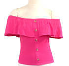 Express S Barbiecore Pink Smock Tank Top Off Shoulder Ruffle Button Accents 70X