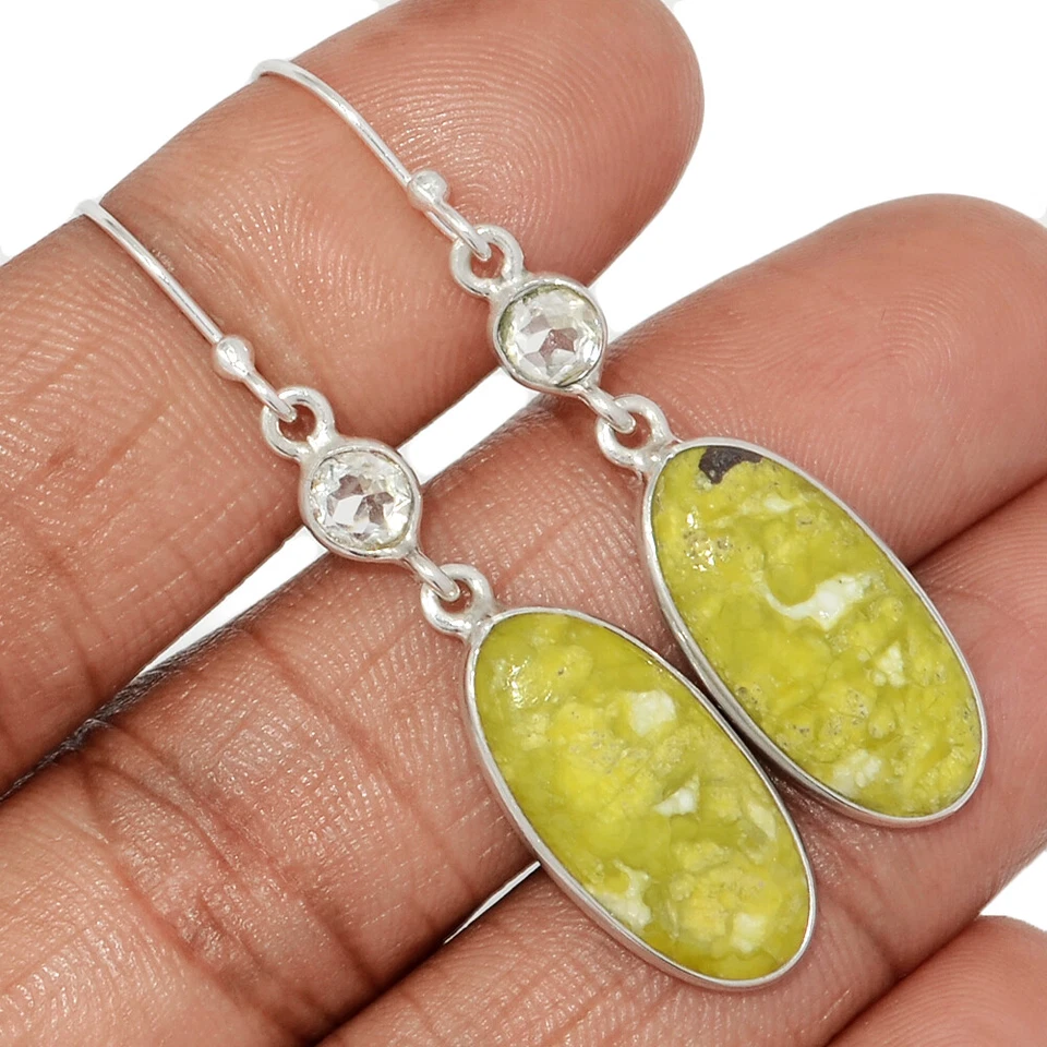 Pendientes de plata 925 con topacio blanco y serpentina lagartita natural CE45526 Foto 1 de 1