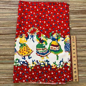 Scandinavian Midsummer Maypole Border Print Cotton Flannel Fabric Yardage 42x57 - Picture 1 of 4