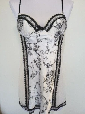 In Bloom By Jonquil Baby Doll Slip Black White Floral Lace Side Panels Size S - Image 1 of 3