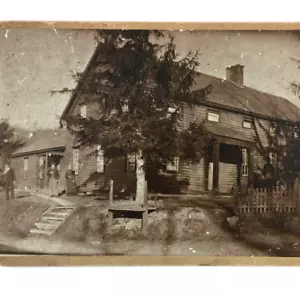 Antique Cabinet Photograph Old Farmhouse Homestead House People Outside - Picture 1 of 6