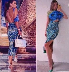 Zara Nuevo Con Etiquetas XS Playa Verano Vestido Midi Azul Vivo Verde Bodycon Vestido Sin Espalda - Imagen 1 de 13
