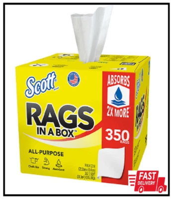 2 包 - Scott Rags In a Box,白色,所有用途(350 张/盒){共 700 克拉} — 第 1/2 张图片