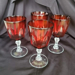 Cristal d'Arques-Durand Gothic Ruby Red & Clear Stem Water Goblets 5-7/8" Set-4 - Picture 1 of 12