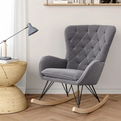 Modern Faux Wool Rocking Chair Upholstered Lounge Seat with Cushion - Image 1 of 4