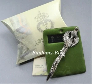 Art Pewter KILT PIN PEWTER LONG THISTLE BRANCH MADE IN SCOTLAND HIGHLAND MENS - Picture 1 of 10