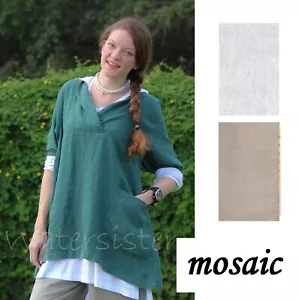 MOSAIC USA 2505 Flax Linen SHAWL COLLAR 2-POCKET TUNIC A-Line Top S M - Picture 1 of 10
