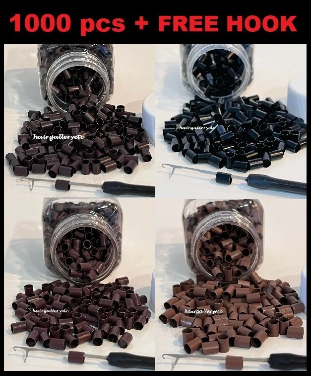 1000 piezas AGUJERO GRANDE Cuentas de tubo de cobre Micro anillos de enlace para extensión de cabello punta en I Foto 1 de 2