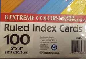 TARJETAS DE ÍNDICE REGLADAS OXFORD 5""X 8"" 100 8 COLORES EXTREMOS 4 COMBINACIONES SALVAJES NUEVAS - Imagen 1 de 3