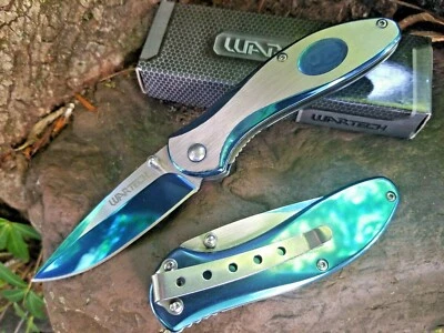 THUMB STUD POCKET KNIFE BLUE ALL METAL EDC GUYS LADIES 3CR13 👀👀😎😍 - Image 1 of 4