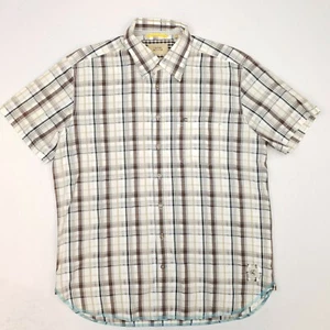 Camel Active Mens Shirt LARGE White Short Sleeve Regular Plaid Cotton - Picture 1 of 12