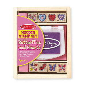 Melissa & Doug Wooden Stamp Set - Butterflies and Hearts - Quality Educational T