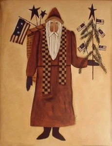 art print~AMERICAN SANTA~Primitive Folk Patriotic Americana~flags X-mas~11x14 - Picture 1 of 1