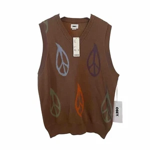 Obey Sweater Weste Peaced Herren mittelbraun Peace Zeichen neu mit Etikett Pullover - Bild 1 von 9