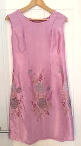 Genuine Vintage 1960s Pink Satin Sleeveless, Glitter Flowers Mini Dress - Picture 1 of 7