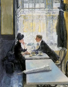 Oil painting gotthardt johann kuehl - amoureux au cafe young lovers in club art - Picture 1 of 1