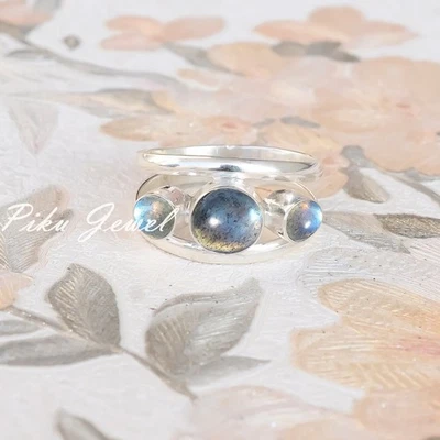 Anello in argento sterling 925 con pietra preziosa labradorite fuoco blu... - Immagine 1 di 4