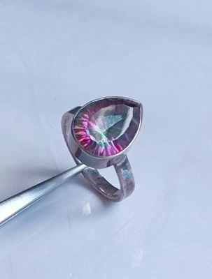 Anello a forma di pera topazio mistico in argento sterling 925 pietra... - Immagine 1 di 4
