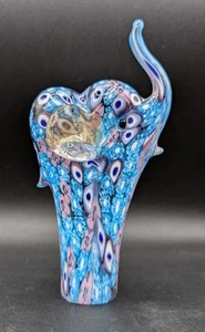 Murano blau rosa Millefiori Glückselefant Briefbeschwerer Figur, Rüssel hoch - Bild 1 von 11