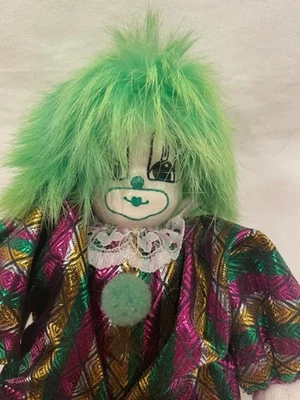 VTG Q-Tee Clown Sand Doll Green Hair Handmade and Hand Painted 1980s with tags - Image 1 of 4