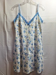 VICTORIA'S SECRET Pink Label Babydoll Tank Dress Sz M White Blue Lace Floral Y2K - Picture 1 of 5
