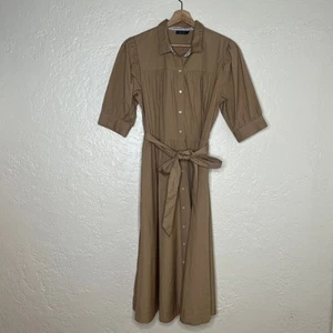 Vestido camisero midi grande Vineyard Vines para mujer color caqui tostado manga abullonada con cinturón - Imagen 1 de 6