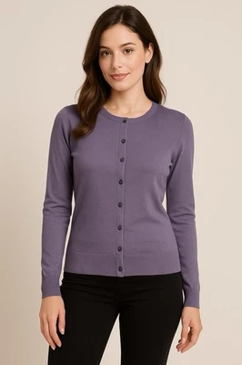 Cárdigan New York & Company púrpura con botones delanteros para mujer S tejido suave clásico Foto 1 de 4