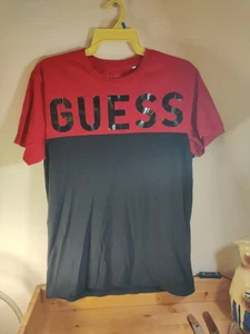 Guess Spell Out T Shirt Red Adult Large L Mens Red Black - Picture 1 of 3