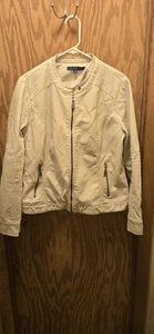 Apt 9 Cream Faux Leather with Zipper Pockets Womens Zip Jacket Size XL - Picture 1 of 8