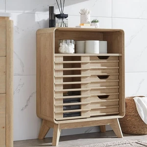Lamellentüren-Bodenschrank, Mid Century kleiner Badezimmer-Aufbewahrungsschrank mit 3 Sm... - Bild 1 von 6