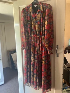 PUCINNI vintage ladies red/ochre/blue floral fully lined dress size 14 - Picture 1 of 8