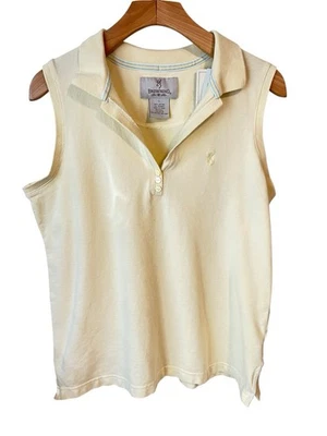 Camisa regata feminina Browning sem mangas gola V amarela gola alta com botão nova com etiquetas - Imagem 1 de 4