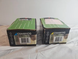 Lot 2 Lexmark C544X1CG C544X1YG Toner Cartridges Cyan Yellow Extra High Yield - Picture 1 of 3