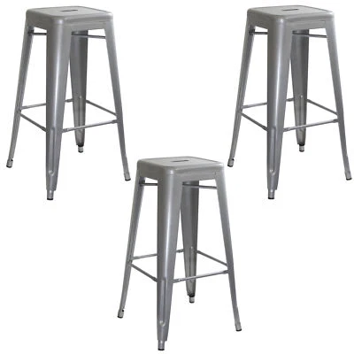 AmeriHome BS0303PK Loft Silver Metal Bar Stool - 3 Piece - Image 1 of 4