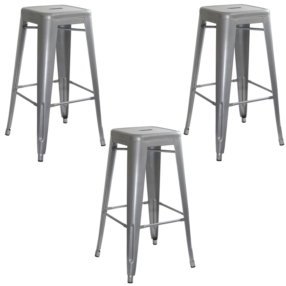 AmeriHome BS0303PK Loft Silver Metal Bar Stool - 3 Piece - Image 1 of 4