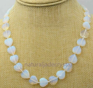 Beautiful Natural 12MM White Opal Moonstone Heart Bead Gemstone Necklace 16-25'' - Picture 1 of 11