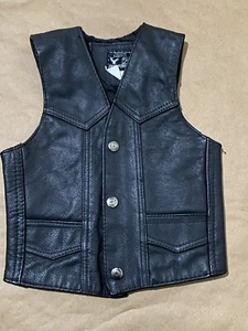 Western Leather Vest for Kids Boys Black Vest Size 4 Small 17/18 - Picture 1 of 7