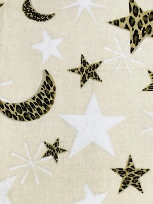 VTG Fabric Tradition Flannel Fabric Cheatah Print Stars Moons on Tan 3/4Yx44"W - Image 1 of 3