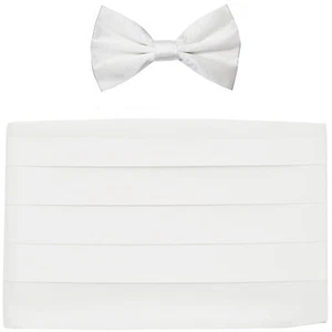 NEW in box Men's formal 100% SILK Cummerbund, bowtie set solid WHITE wedding  - Picture 1 of 4