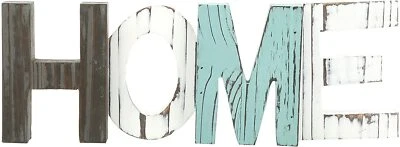 Rustic Teal, Brown and White Wood Home Decorative Mantel Sign, Cutout Word Decor - Image 1 of 4