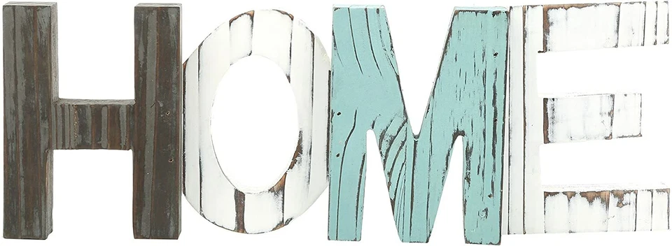 Rustic Teal, Brown and White Wood Home Decorative Mantel Sign, Cutout Word Decor - Image 1 of 4