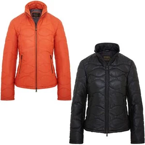 Womens Leather Puffer Jacket Warm Quilted Classic Bomber Jacket - Picture 1 of 13
