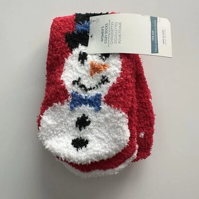 Old Navy 女式圣诞假日雪人红色舒适模糊袜均码 — 第 1/4 张图片