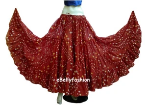 FIREBRICK Cotton JAIPUR 25Yard 4Tier Gypsy Skirt Belly Dance Tie & Dye Polka Dot - Picture 1 of 3