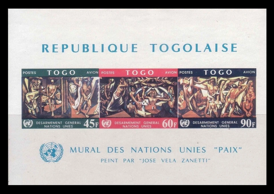 115.TOGO 1967 IMPERF STAMP M/S WORLD DISARMAMENT, PEACE , UNITED NATIONS MURAL. - Image 1 of 1