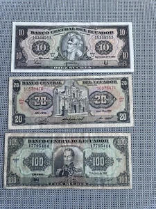 Ecuador 10 Sucres 1982, 20 1980, 100 1988 (3) - Picture 1 of 6
