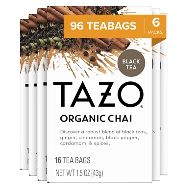 Bolsas de té TAZO, té negro, té chai orgánico regenerativo, 16 unidades (paquete de 6) Foto 1 de 4