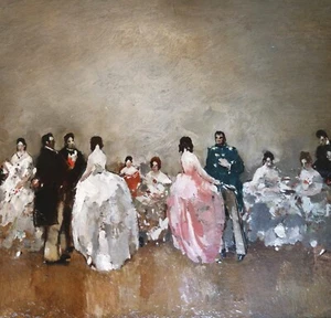 Heimig Walter 1881-1955 Fest Gesellschaft Krinolinenmode Biedermeier Empfang - Bild 1 von 8